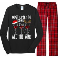 Glasses Of Wine Xmas Most Likely To Drink All The Wine Long Sleeve Pajama Set