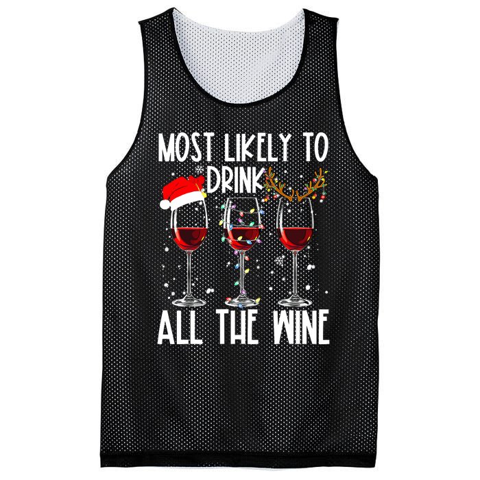 Glasses Of Wine Xmas Most Likely To Drink All The Wine Mesh Reversible Basketball Jersey Tank