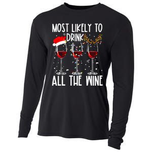 Glasses Of Wine Xmas Most Likely To Drink All The Wine Cooling Performance Long Sleeve Crew