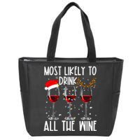 Glasses Of Wine Xmas Most Likely To Drink All The Wine Zip Tote Bag