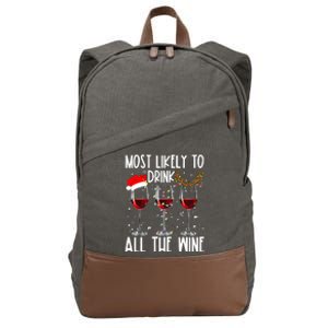 Glasses Of Wine Xmas Most Likely To Drink All The Wine Cotton Canvas Backpack