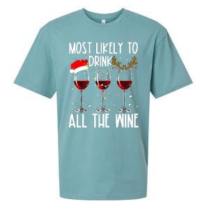 Glasses Of Wine Xmas Most Likely To Drink All The Wine Sueded Cloud Jersey T-Shirt