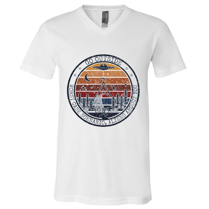 Go Outside Worst Case Scenario Bigfoot Kills You Sasquatch.Png V-Neck T-Shirt