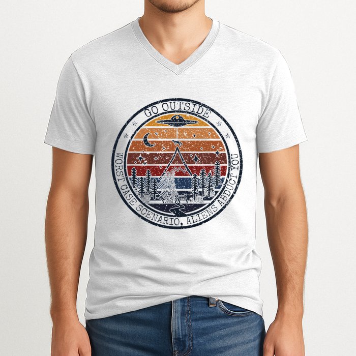 Go Outside Worst Case Scenario Bigfoot Kills You Sasquatch.Png V-Neck T-Shirt