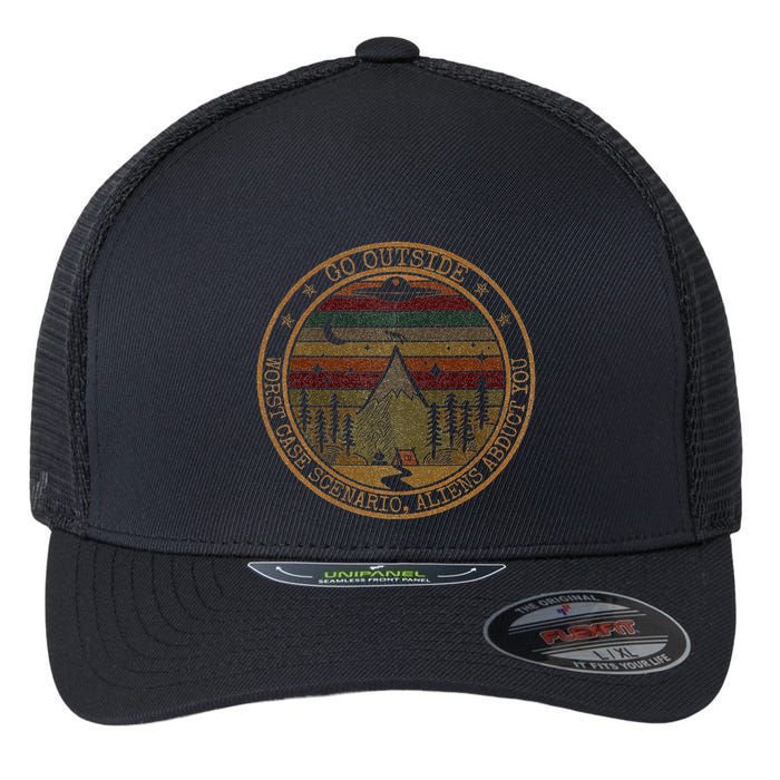 Go Outside Worst Case Scenario Bigfoot You Sasquatch Flexfit Unipanel Trucker Cap