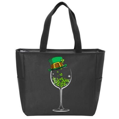 Glass Of Wine Irish Leprechaun Shamrock St Patricks Day Gift Zip Tote Bag