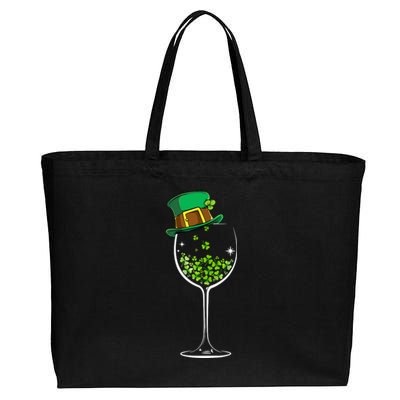 Glass Of Wine Irish Leprechaun Shamrock St Patricks Day Gift Cotton Canvas Jumbo Tote