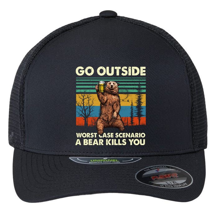 Go Outside Worst Case Scenario A Bear Kills You Flexfit Unipanel Trucker Cap