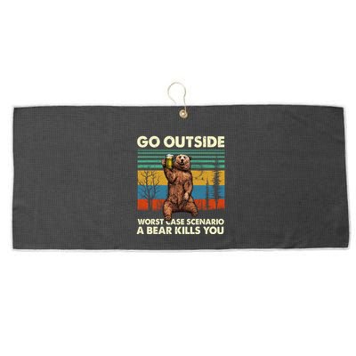 Go Outside Worst Case Scenario A Bear Kills You Large Microfiber Waffle Golf Towel