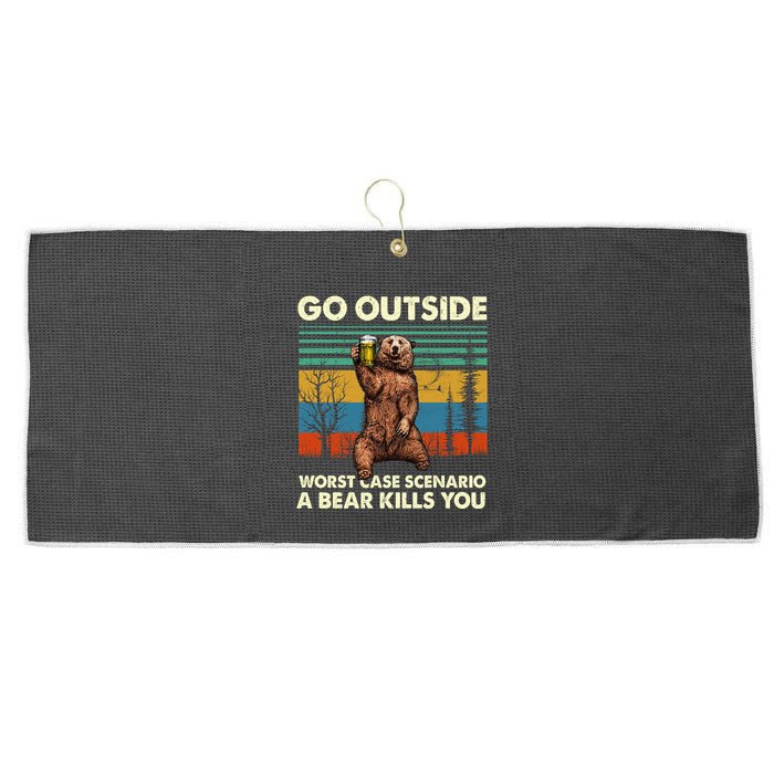 Go Outside Worst Case Scenario A Bear Kills You Large Microfiber Waffle Golf Towel