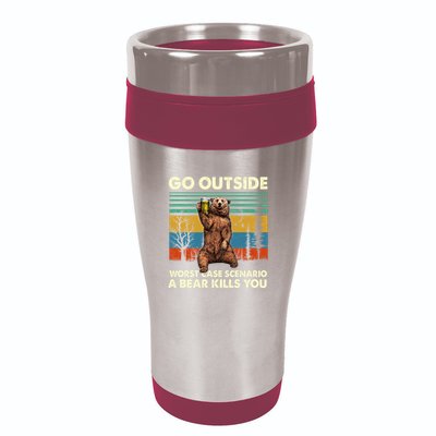 Go Outside Worst Case Scenario A Bear Kills You 16oz Travel Tumbler