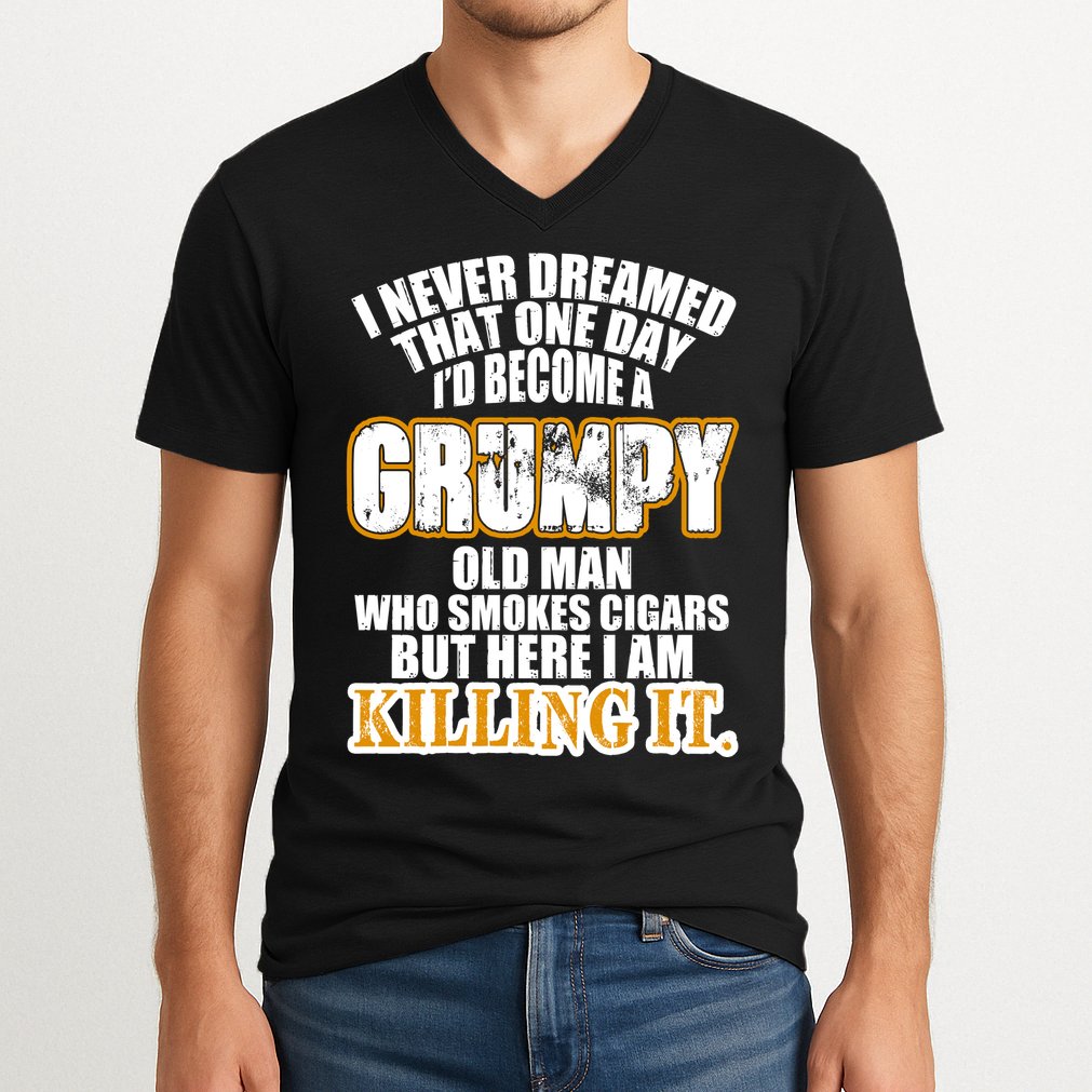 Grumpy Old Man Who Smokes Cigars V-Neck T-Shirt
