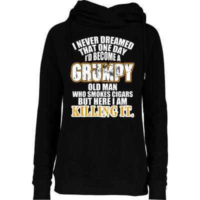 Grumpy Old Man Who Smokes Cigars Womens Funnel Neck Pullover Hood