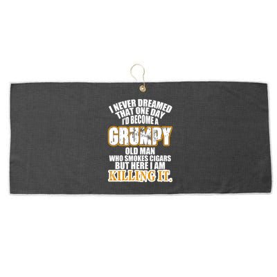 Grumpy Old Man Who Smokes Cigars Large Microfiber Waffle Golf Towel