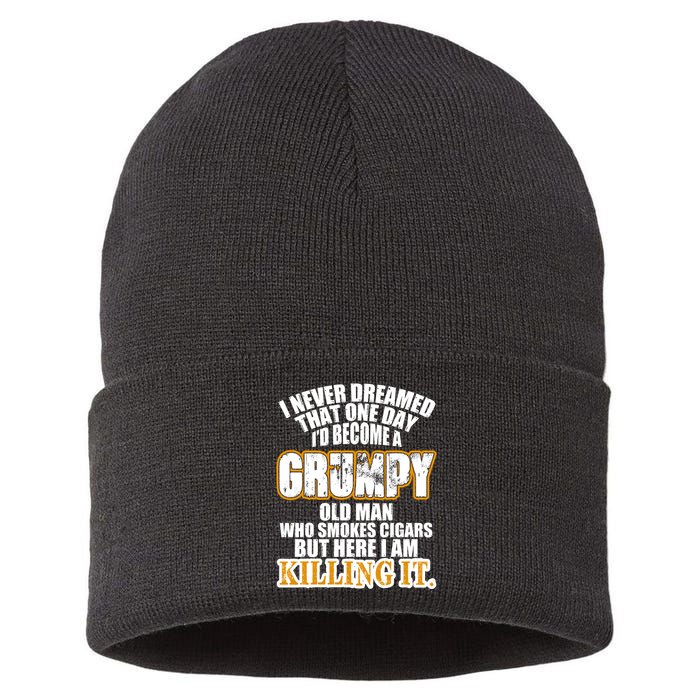 Grumpy Old Man Who Smokes Cigars Sustainable Knit Beanie