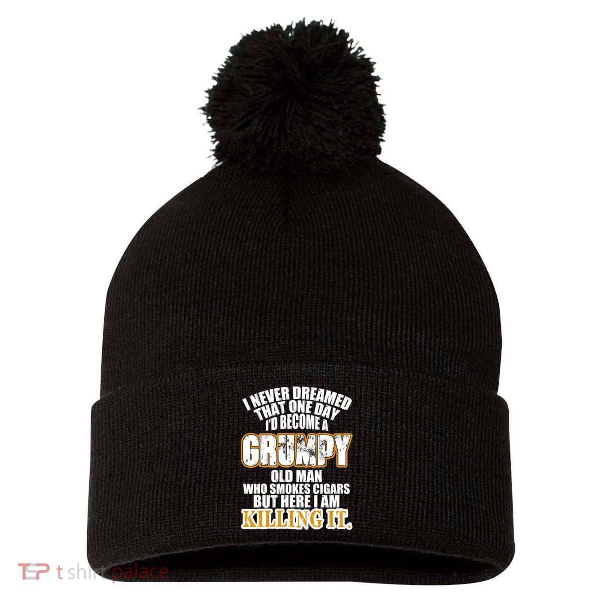 Grumpy Old Man Who Smokes Cigars Pom Pom 12in Knit Beanie