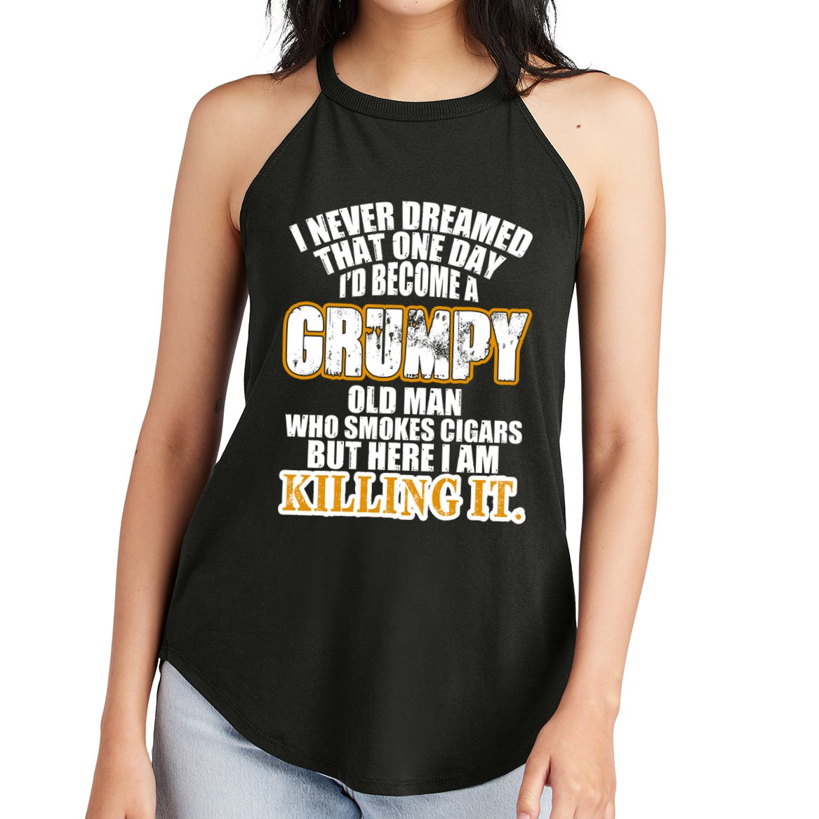 Grumpy Old Man Who Smokes Cigars Women's Perfect Tri Rocker Tank
