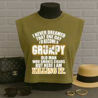 Grumpy Old Man Who Smokes Cigars Garment-Dyed Women's Muscle Tee