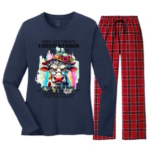 Grouchy Old Woman Cow Pissing Me Off And Dealing With Idiots Women's Long Sleeve Flannel Pajama Set 