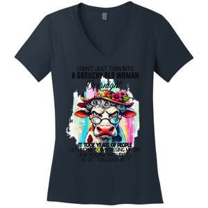 Grouchy Old Woman Cow Pissing Me Off And Dealing With Idiots Women's V-Neck T-Shirt