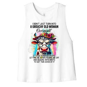 Grouchy Old Woman Cow Pissing Me Off And Dealing With Idiots Women's Racerback Cropped Tank