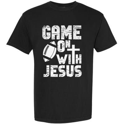 Game On With Jesus Football Field Football Christian Bible Garment-Dyed Heavyweight T-Shirt