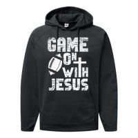 Game On With Jesus Football Field Football Christian Bible Performance Fleece Hoodie