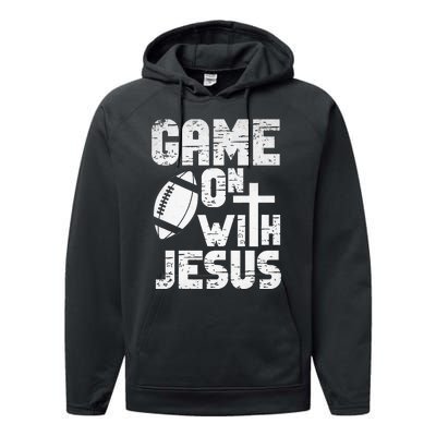 Game On With Jesus Football Field Football Christian Bible Performance Fleece Hoodie