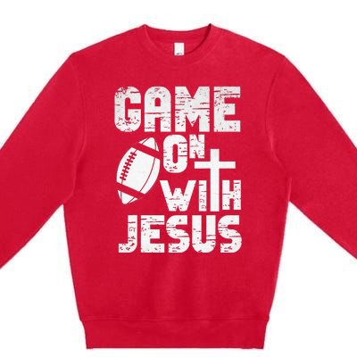 Game On With Jesus Football Field Football Christian Bible Premium Crewneck Sweatshirt