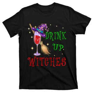 Glass Of Wine Drink Up Witches Funny Drinking Wine Halloween T-Shirt