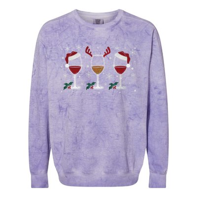 Glass Of Wine Santa Reindeer Christmas Wine Lover Cool Gift Colorblast Crewneck Sweatshirt