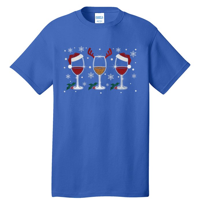 Glass Of Wine Santa Reindeer Christmas Wine Lover Cool Gift Tall T-Shirt