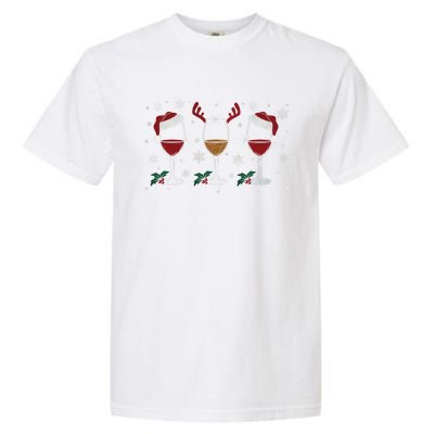 Glass Of Wine Santa Reindeer Christmas Wine Lover Cool Gift Garment-Dyed Heavyweight T-Shirt