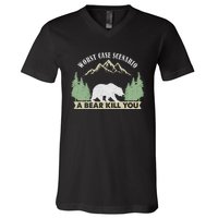 Go Outside Worst Case Scenario A Bear Kills You Camping V-Neck T-Shirt