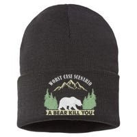 Go Outside Worst Case Scenario A Bear Kills You Camping Sustainable Knit Beanie