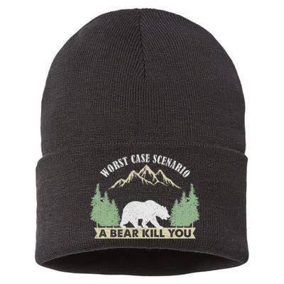 Go Outside Worst Case Scenario A Bear Kills You Camping Sustainable Knit Beanie