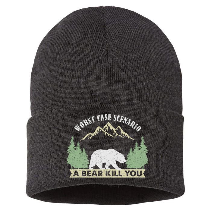 Go Outside Worst Case Scenario A Bear Kills You Camping Sustainable Knit Beanie