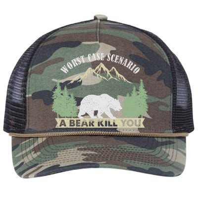 Go Outside Worst Case Scenario A Bear Kills You Camping Retro Rope Trucker Hat Cap