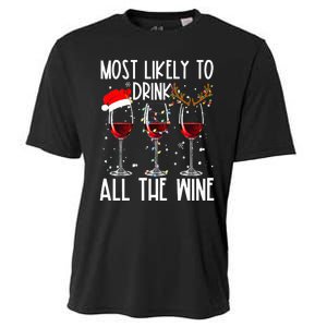 Glasses Of Wine Xmas Most Likely To Drink All The Wine Cooling Performance Crew T-Shirt