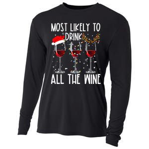 Glasses Of Wine Xmas Most Likely To Drink All The Wine Cooling Performance Long Sleeve Crew