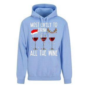 Glasses Of Wine Xmas Most Likely To Drink All The Wine Unisex Surf Hoodie