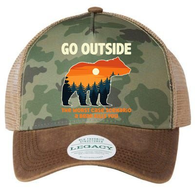 Go Outside Worst Case Scenario A Bear Kills You Camping Legacy Tie Dye Trucker Hat