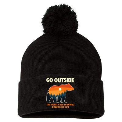 Go Outside Worst Case Scenario A Bear Kills You Camping Pom Pom 12in Knit Beanie