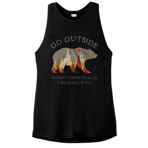 Go Outside Worst Case Scenario A Bear Kills You Camping Ladies PosiCharge Tri-Blend Wicking Tank