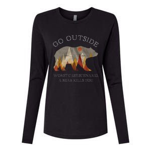 Go Outside Worst Case Scenario A Bear Kills You Camping Womens Cotton Relaxed Long Sleeve T-Shirt