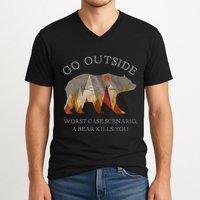 Go Outside Worst Case Scenario A Bear Kills You Camping V-Neck T-Shirt