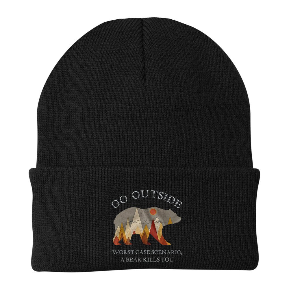 Go Outside Worst Case Scenario A Bear Kills You Camping Beanie