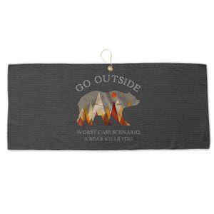 Go Outside Worst Case Scenario A Bear Kills You Camping Large Microfiber Waffle Golf Towel