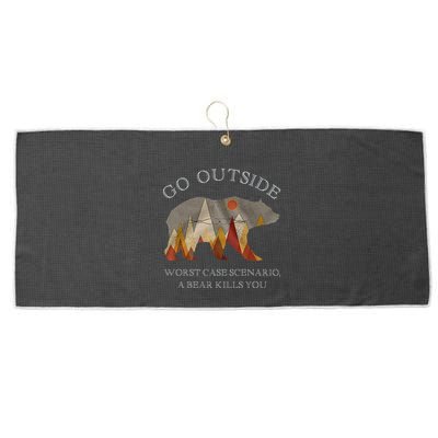 Go Outside Worst Case Scenario A Bear Kills You Camping Large Microfiber Waffle Golf Towel