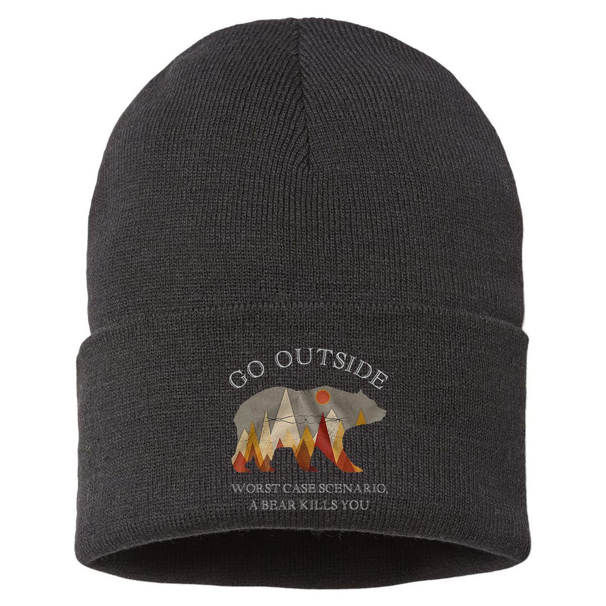 Go Outside Worst Case Scenario A Bear Kills You Camping Sustainable Knit Beanie